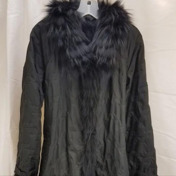 NWOT Sherry Cassin Women's REVERSIBLE Black Raccoon Fur Coat Black Fox - Picture 3 of 14